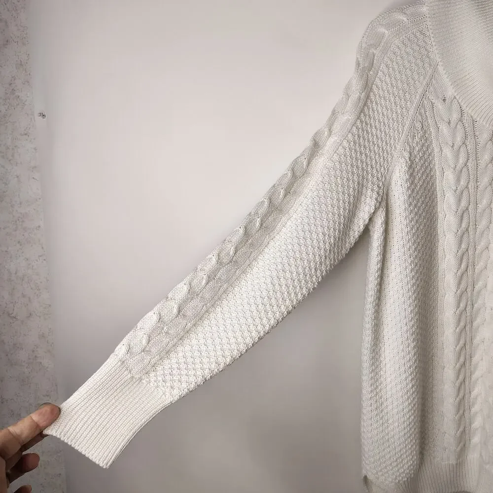 Michael Kors Heavy Cowl Neck‎ Sweater Womens Medium Cream Cable / Waffle Knit